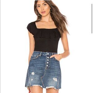 We The Free By Free People Button Fly Raw Hem Distressed Jean Skirt